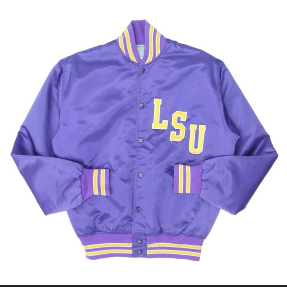 Purple LSU Bomber Jacket LSU Tigers Dugout Satin Jacket - Purple Sz Med